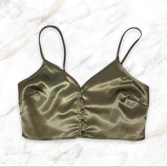 Free People Tops - Free People | Forest Green Silky Button Front Bralette Top